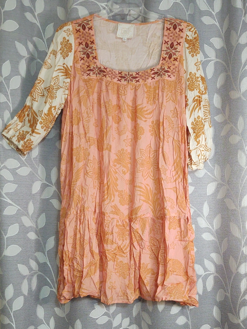 Johnny Was Jade Peach & Cream Floral Embroidered Midi Dress size L